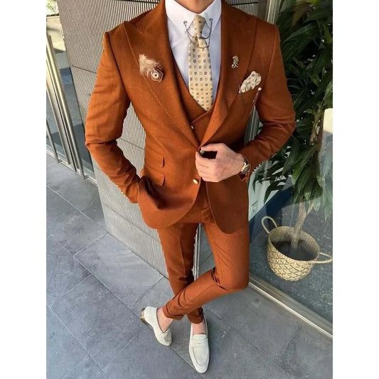 Formal Peak Lapel Single Breasted Suits for Men 3 Piece Fashion Slim Fit Casual Business Outfits Prom Party Wedding Tuxedo