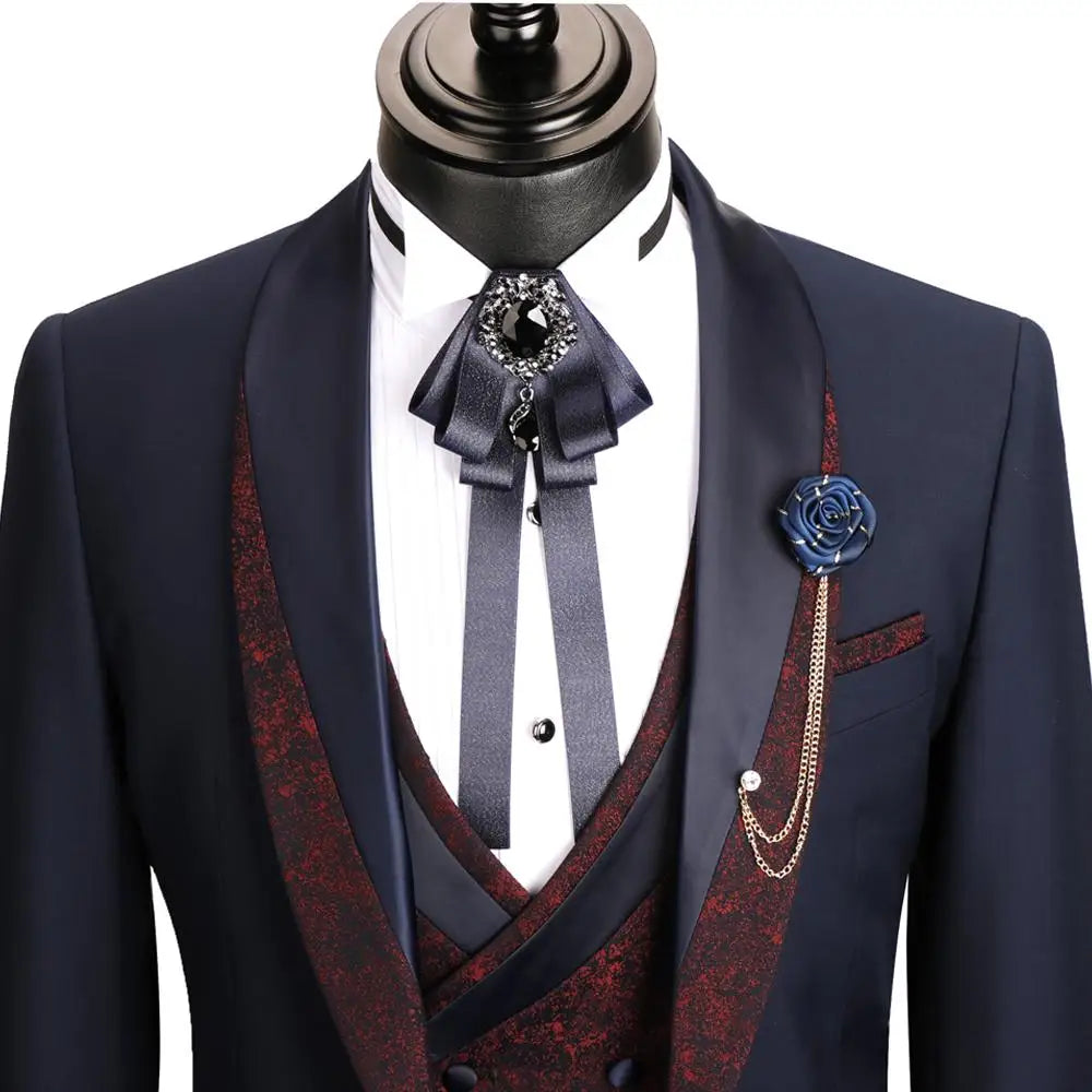 Formal Wedding Men Suits One Button Three Pieces Shawl Lapel Mens Custom Made Designer Wedding Tuxedos (Jacket+Coat+Pants)