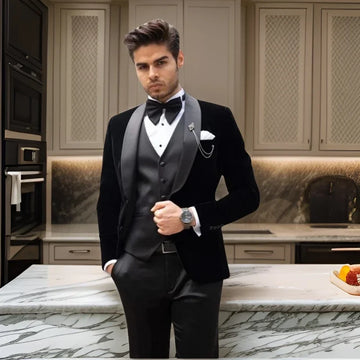 Formal Wedding Tuxedo Slim Fit Men Suits For Prom Groom Custom Made 3 Pcs Male Velvet Smoking Suit Jacket With Pant Vest