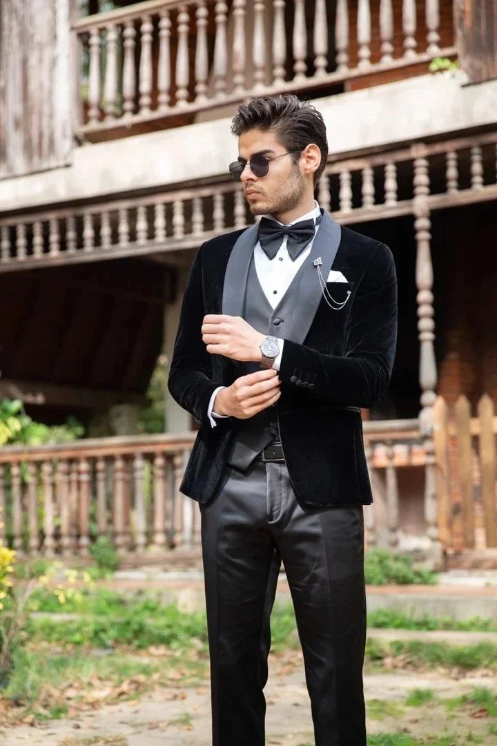Formal Wedding Tuxedo Slim Fit Men Suits For Prom Groom Custom Made 3 Pcs Male Velvet Smoking Suit Jacket With Pant Vest