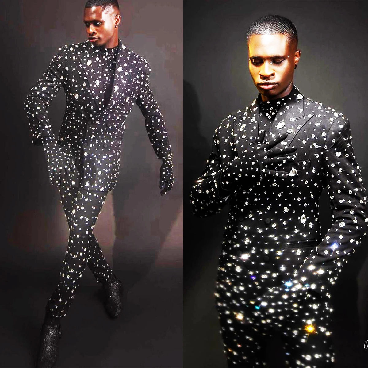 Esmoquin de boda de cristal completo para hombre, corte entallado, chaqueta de solapa con pico, traje masculino de 2 piezas 