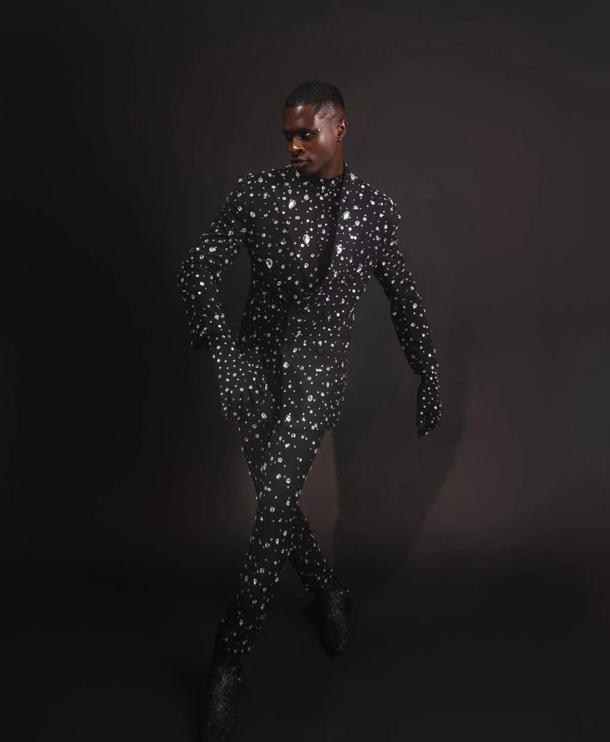 Esmoquin de boda de cristal completo para hombre, corte entallado, chaqueta de solapa con pico, traje masculino de 2 piezas 