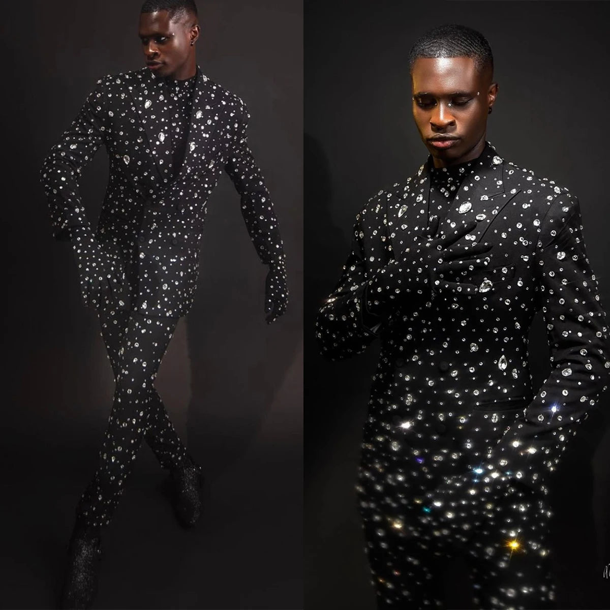 Esmoquin de boda de cristal completo para hombre, corte entallado, chaqueta de solapa con pico, traje masculino de 2 piezas 