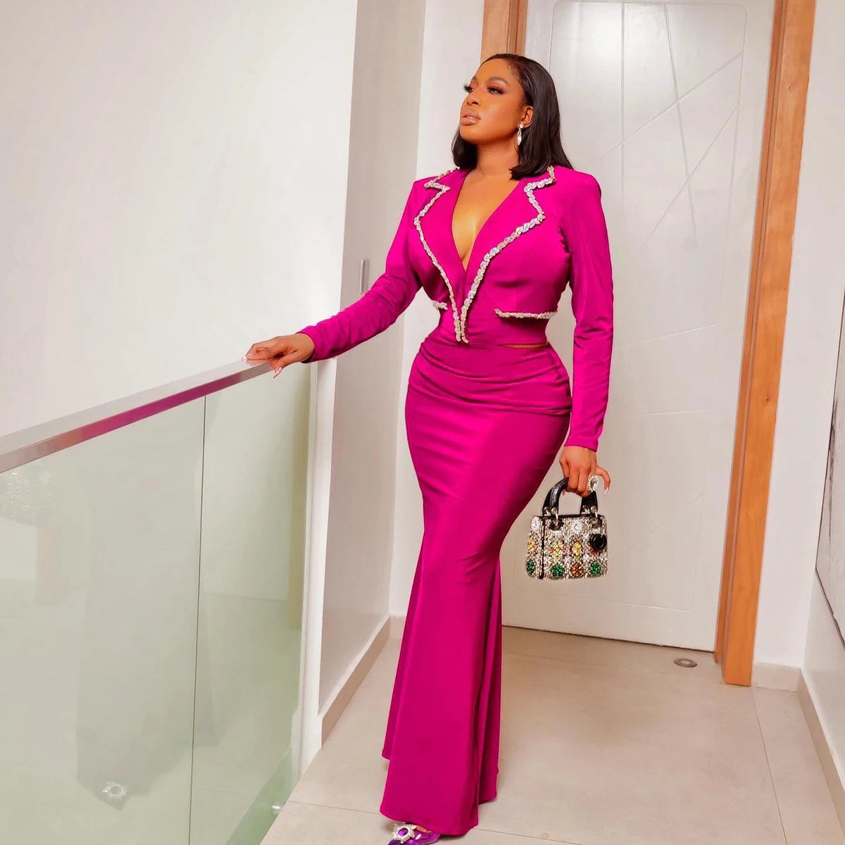 Blazer de bal à manches longues, 1 pièce, revers cranté, coupe ajustée, sur mesure, mode, longueur cheville, robe décontractée