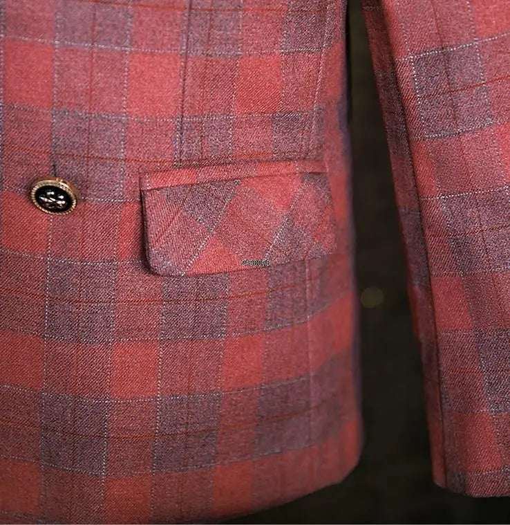 Boys Pink Plaid Double Breasted Suit with Jacket Pants and Bow Tie Set