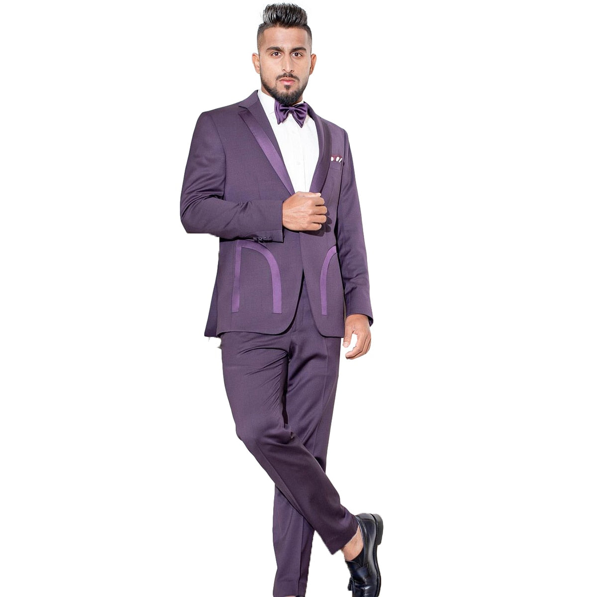 Gentleman Purple Wedding Men Suits Tailor-Made Groom 2-Pieces Coat And Pant Formal Occasions Party Singer Costume Made