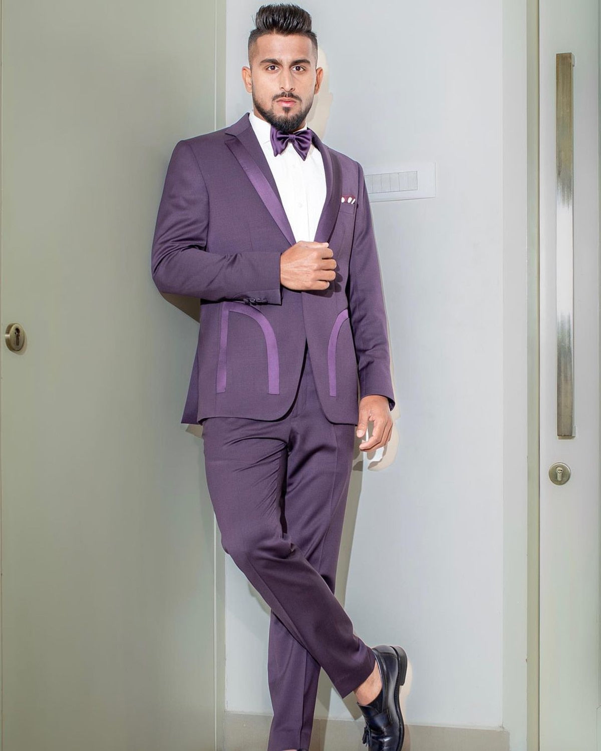 Gentleman Purple Wedding Men Suits Tailor-Made Groom 2-Pieces Coat And Pant Formal Occasions Party Singer Costume Made