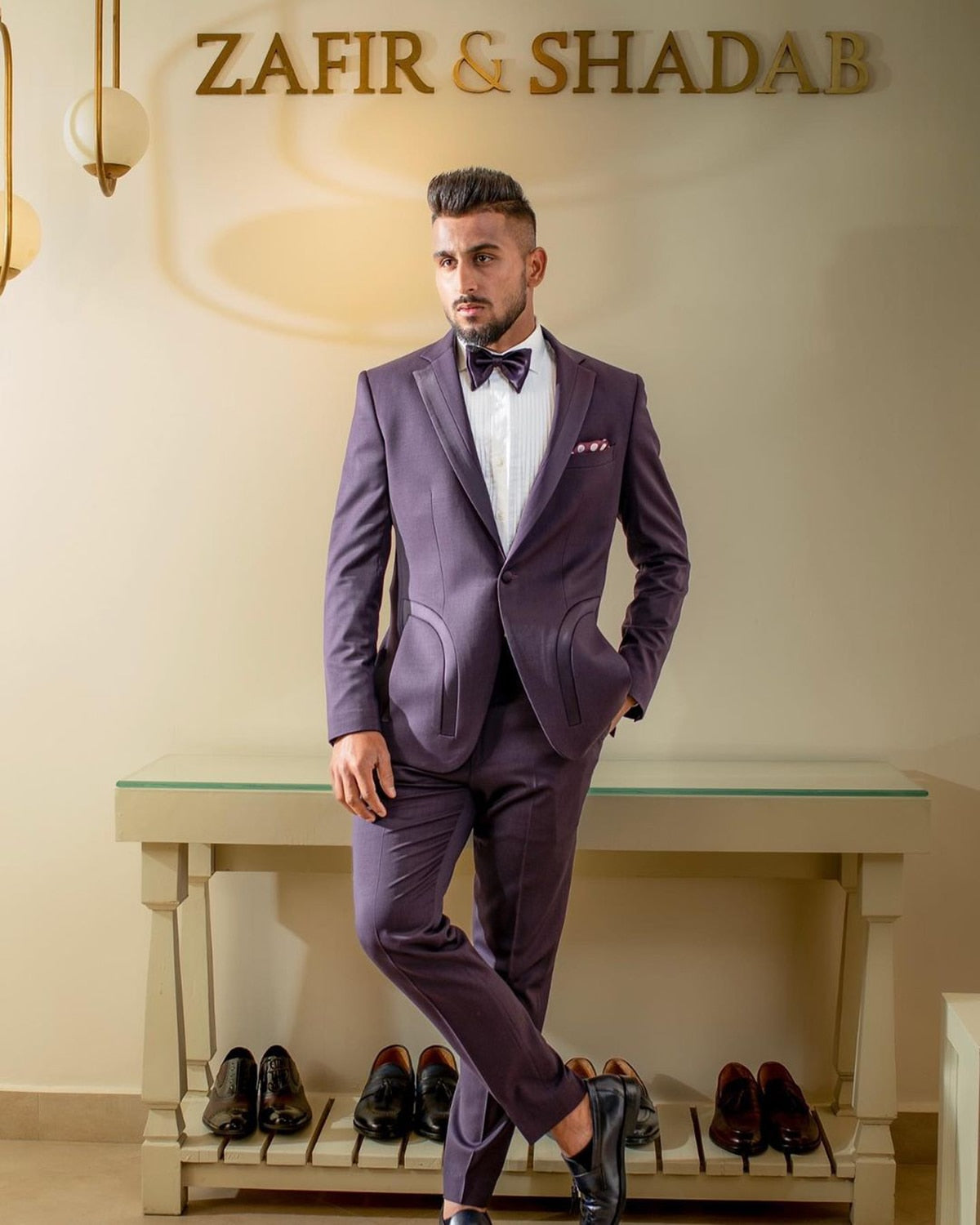 Gentleman Purple Wedding Men Suits Tailor-Made Groom 2-Pieces Coat And Pant Formal Occasions Party Singer Costume Made