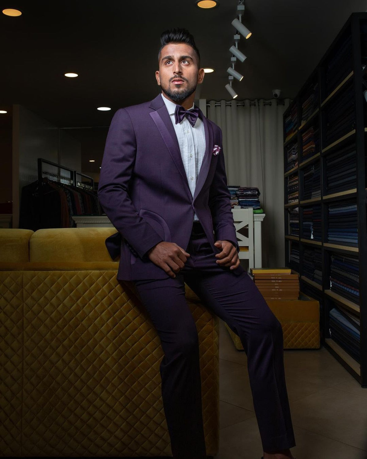 Gentleman Purple Wedding Men Suits Tailor-Made Groom 2-Pieces Coat And Pant Formal Occasions Party Singer Costume Made