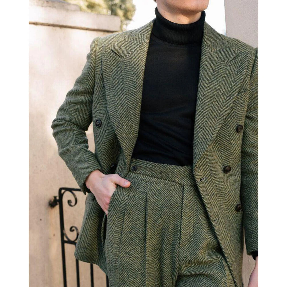 Traje de caballero de dos piezas con doble botonadura de alta calidad, muy popular en la moda, conjunto masculino para uso diario, blazer y pantalones de negocios.