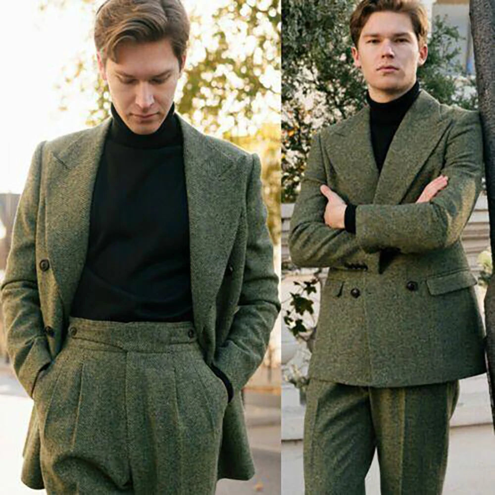Traje de caballero de dos piezas con doble botonadura de alta calidad, muy popular en la moda, conjunto masculino para uso diario, blazer y pantalones de negocios.