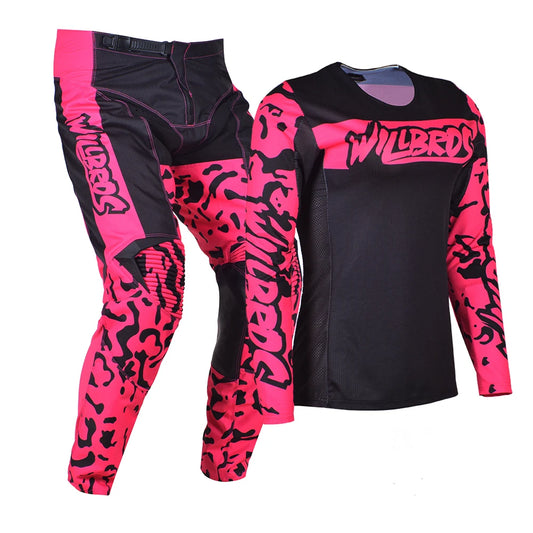 Conjunto de equipo de motocross para niña, camiseta rosa, pantalones y equipo de carreras de BMX, enduro, traje de motocross, kits de motocicleta Willbros para mujer