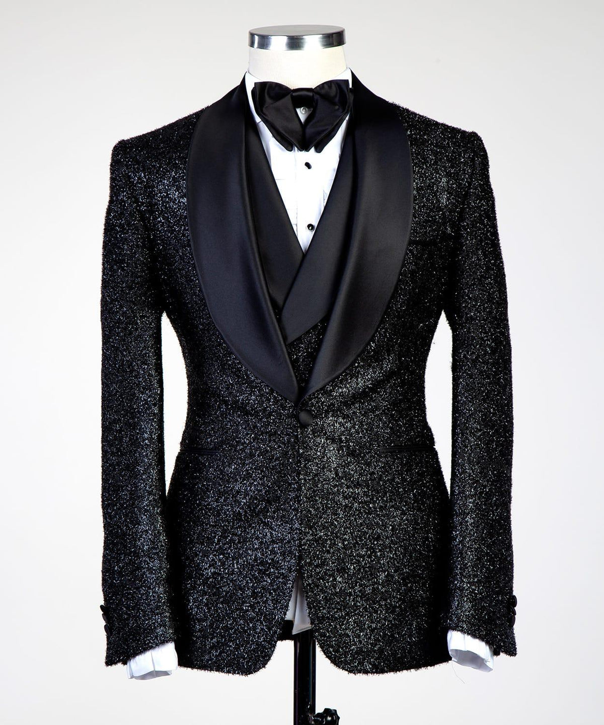Costume 3 pièces à paillettes noires pour homme, tenue de marié, blazer, smoking, formel, affaires, bal, pantalon, manteau 