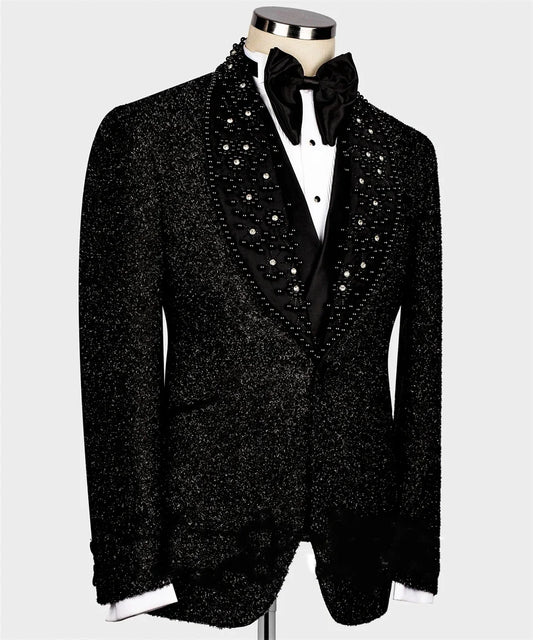 Glitter Crystal Wedding Party Suits For Men Shawl Lapel Casual Chic Tuxedo Blazer Prom 2Piece Jacket Pants Costume Homme