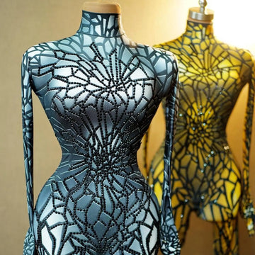Body scintillant en toile d'araignée et strass pour femme - Costume de danse extensible et sexy pour fêtes, spectacles et drag queens 