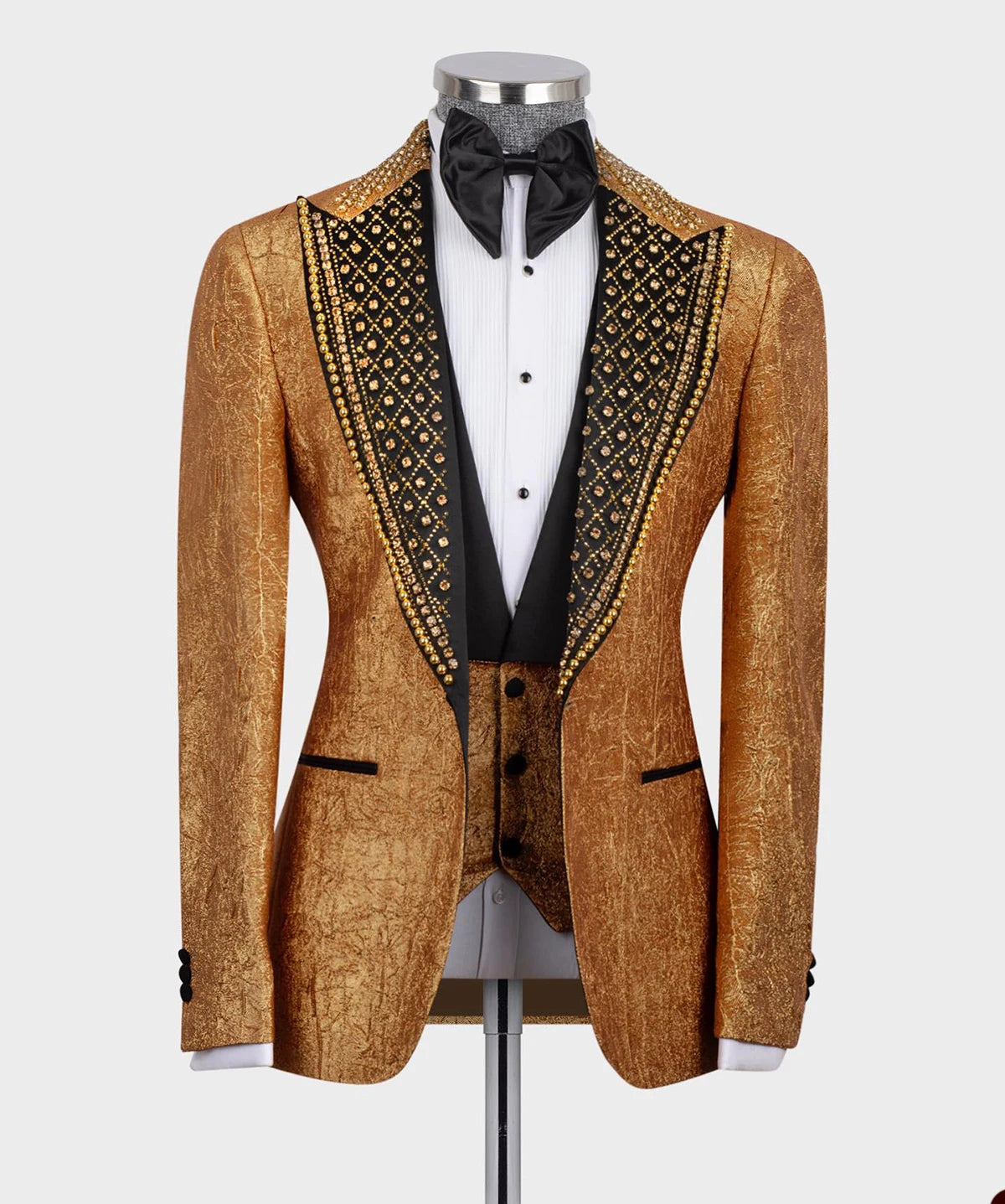 Costumes de marié 3 pièces pour hommes, veste à revers pointu avec pantalon, tenues de soirée et de bal, avec perles dorées
