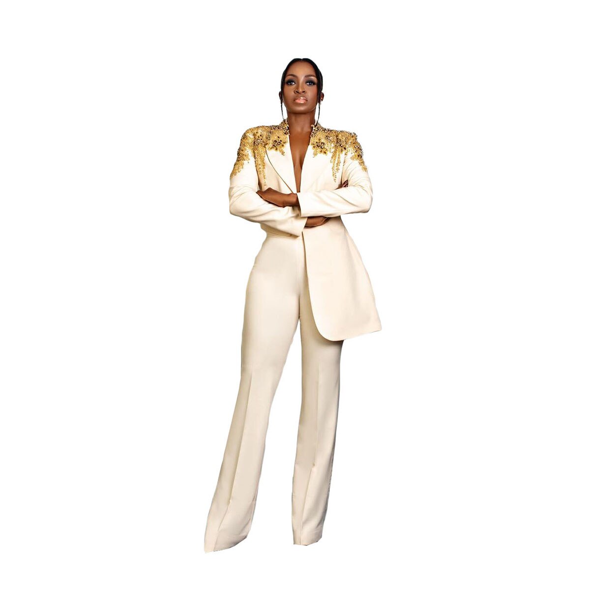 Trajes de madre de la novia con apliques dorados para mujer, formal, de noche, fiesta, trabajo, blazer de talla grande, 2 piezas 