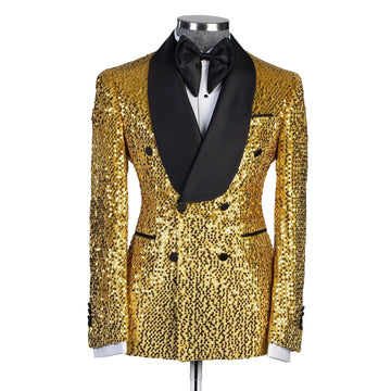 Golden Sequined Men Wedding Jacket Classic Fit Outfits Custom Made Party Prom Blazer Wear One Piece