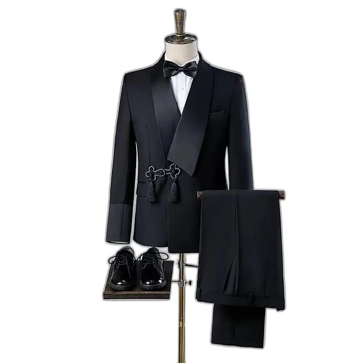 Magnifique costume de mariage pour homme, coupe slim, 2 pièces (blazer et pantalon), avec revers châle et pompon