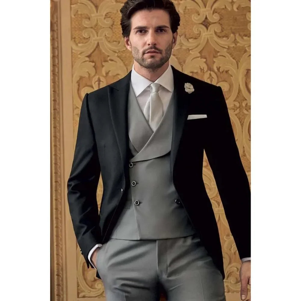 Gorgeous Peak Lapel Male Suit 3 Piece Formal Business Causal Groom Wedding Tuxedo Full Men's Suit Slim Fit (Blazer+Vest+Pants)