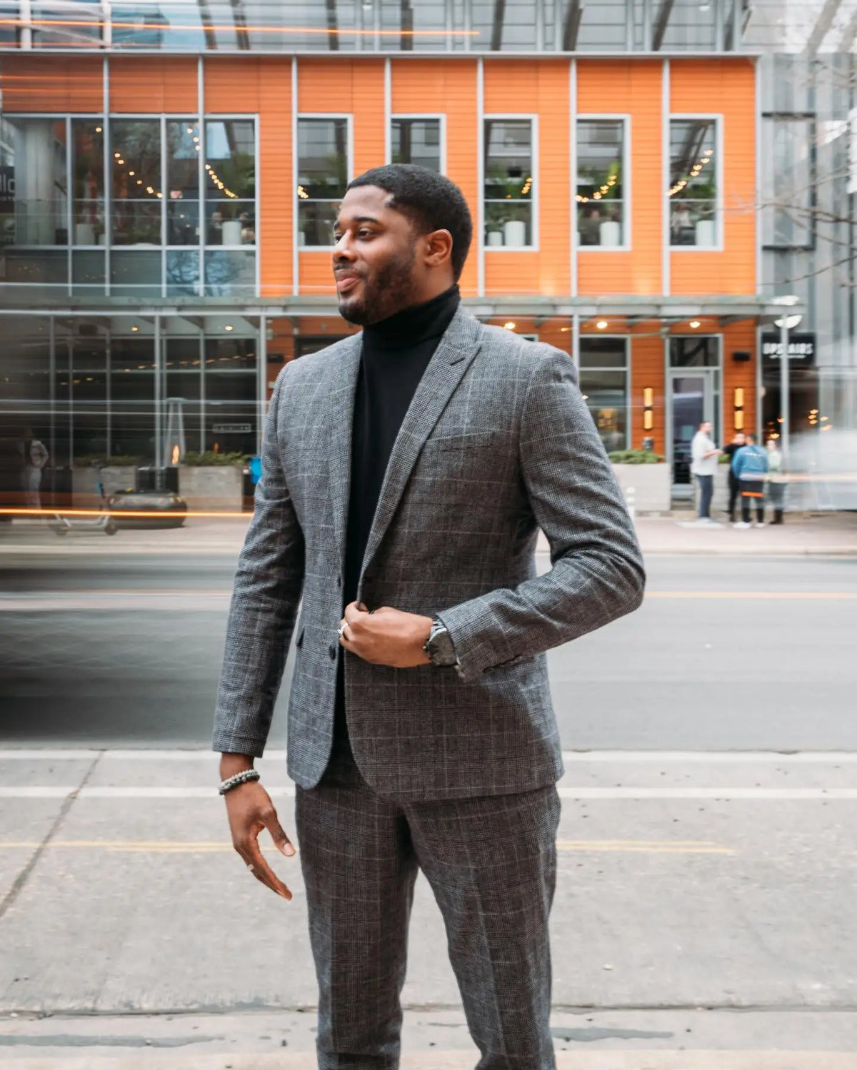 Gray Checked Men's Suit Slim Fit Male Blazer Sets Party Tuxedos Jacket and Pants Peaked Lapel Wedding Groom Wear