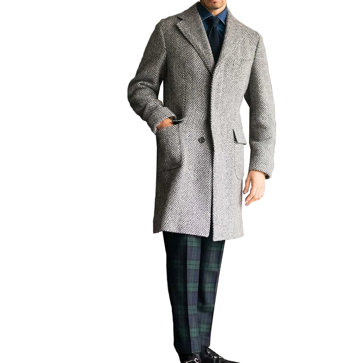 Abrigo de espiga gris para hombre, traje a medida de una pieza, abrigo de un solo pecho, abrigo de invierno cálido para negocios, boda, novio, graduación, a medida.
