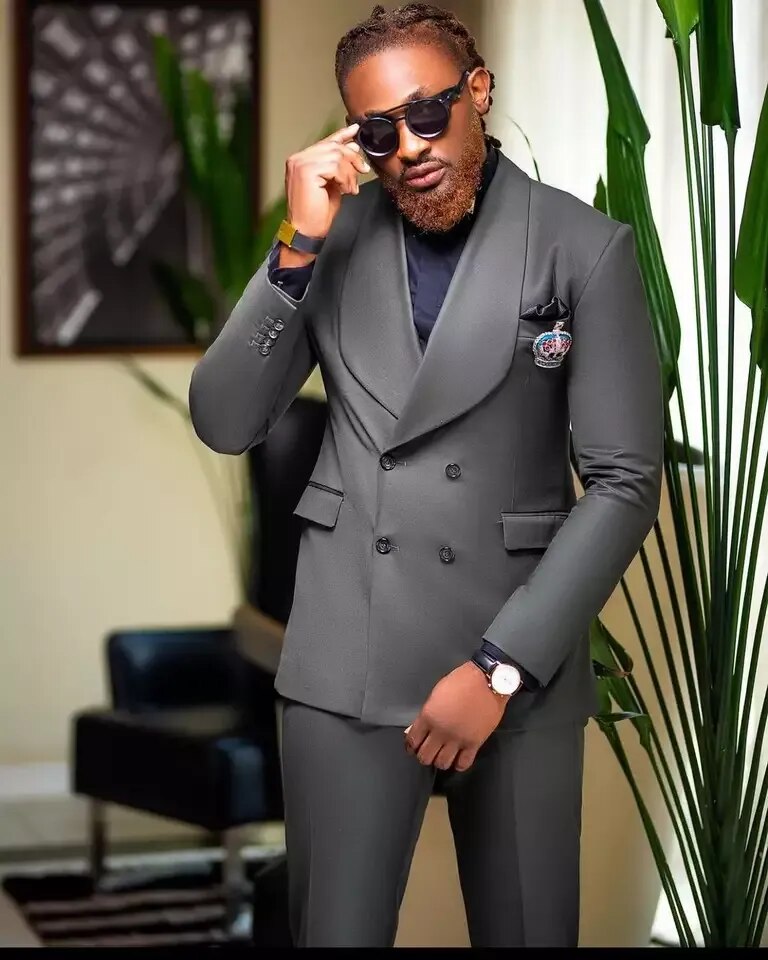 Conjuntos de chaqueta gris, ropa para hombre, blazer cruzado, trajes de boda para hombre, abrigo, pantalón, trajes de estilo empresarial.