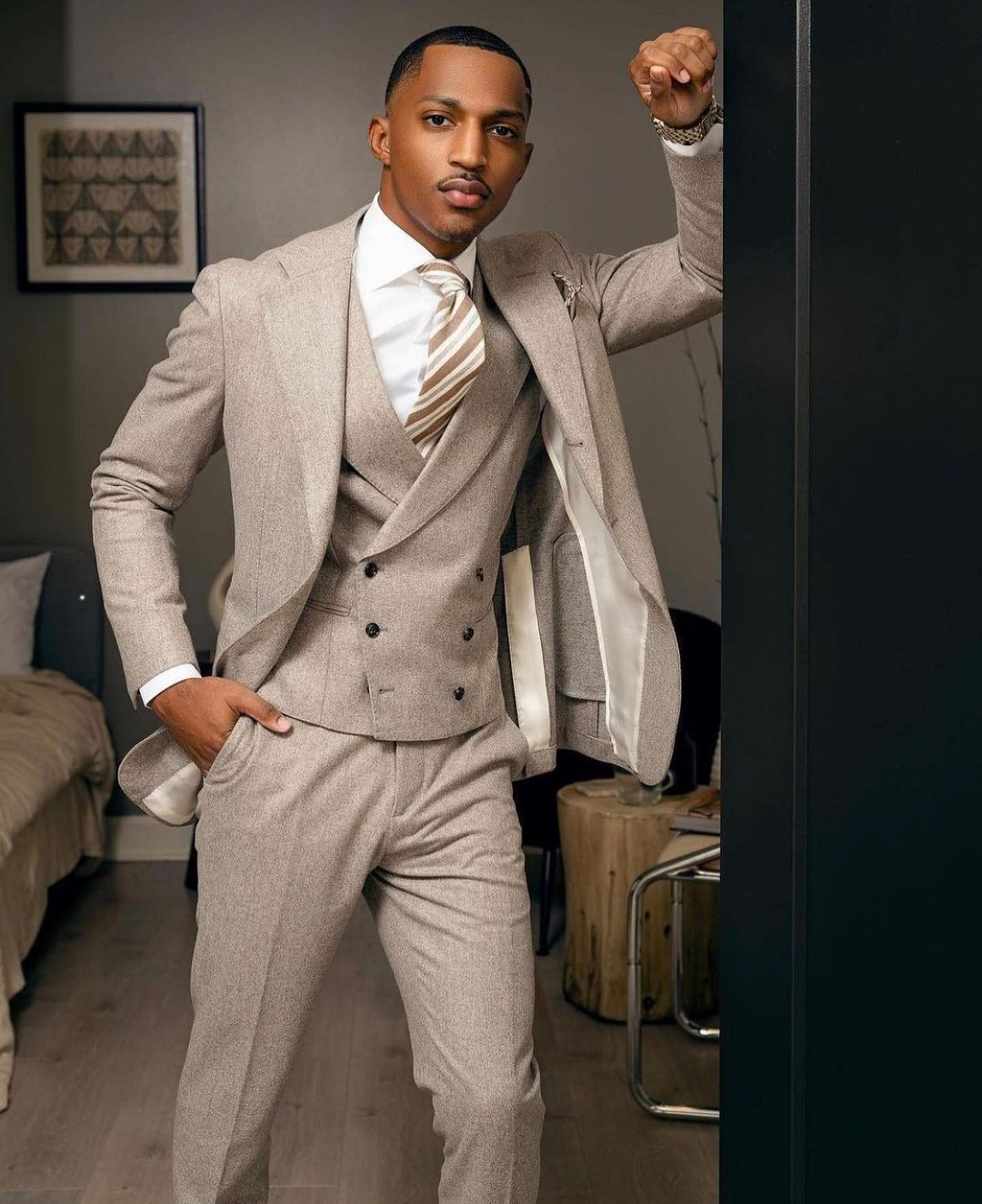 Costume gris pour homme 3 pièces, blazer, gilet, pantalon, simple boutonnage, mariage, marié, formel, à rayures, soirée, décontracté, sur mesure 