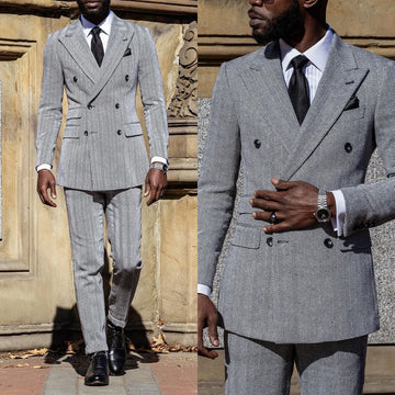 Gray Men's Suit Two Piece Top and Pants Formal Occasion Wedding Mature Style Simple Atmosphere Designer