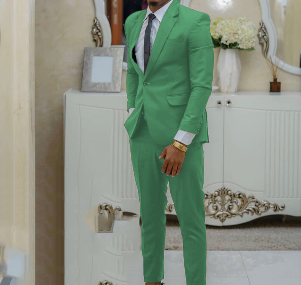 Trajes de hombre a medida en color verde burdeos, 2 piezas, corte entallado, esmoquin para novio de boda, solapa con muesca, conjunto de chaqueta y pantalón. 