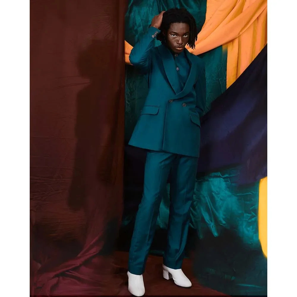 Traje holgado verde de doble botonadura con solapa chal para hombre, elegante, especial para fiestas, formal, de 3 piezas, chaqueta, pantalón, chaleco, disfraz.