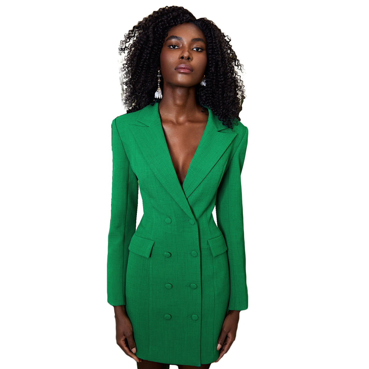 Veste longue verte à double boutonnage pour femme, slim, sexy, dos nu, tenue de soirée, de bal, sur mesure 