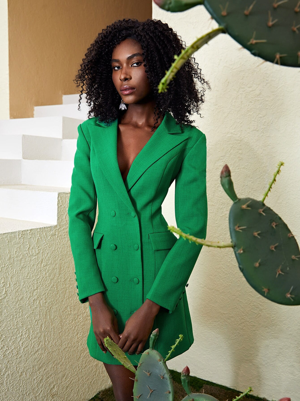 Veste longue verte à double boutonnage pour femme, slim, sexy, dos nu, tenue de soirée, de bal, sur mesure 