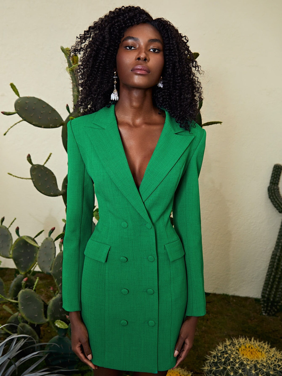 Veste longue verte à double boutonnage pour femme, slim, sexy, dos nu, tenue de soirée, de bal, sur mesure 