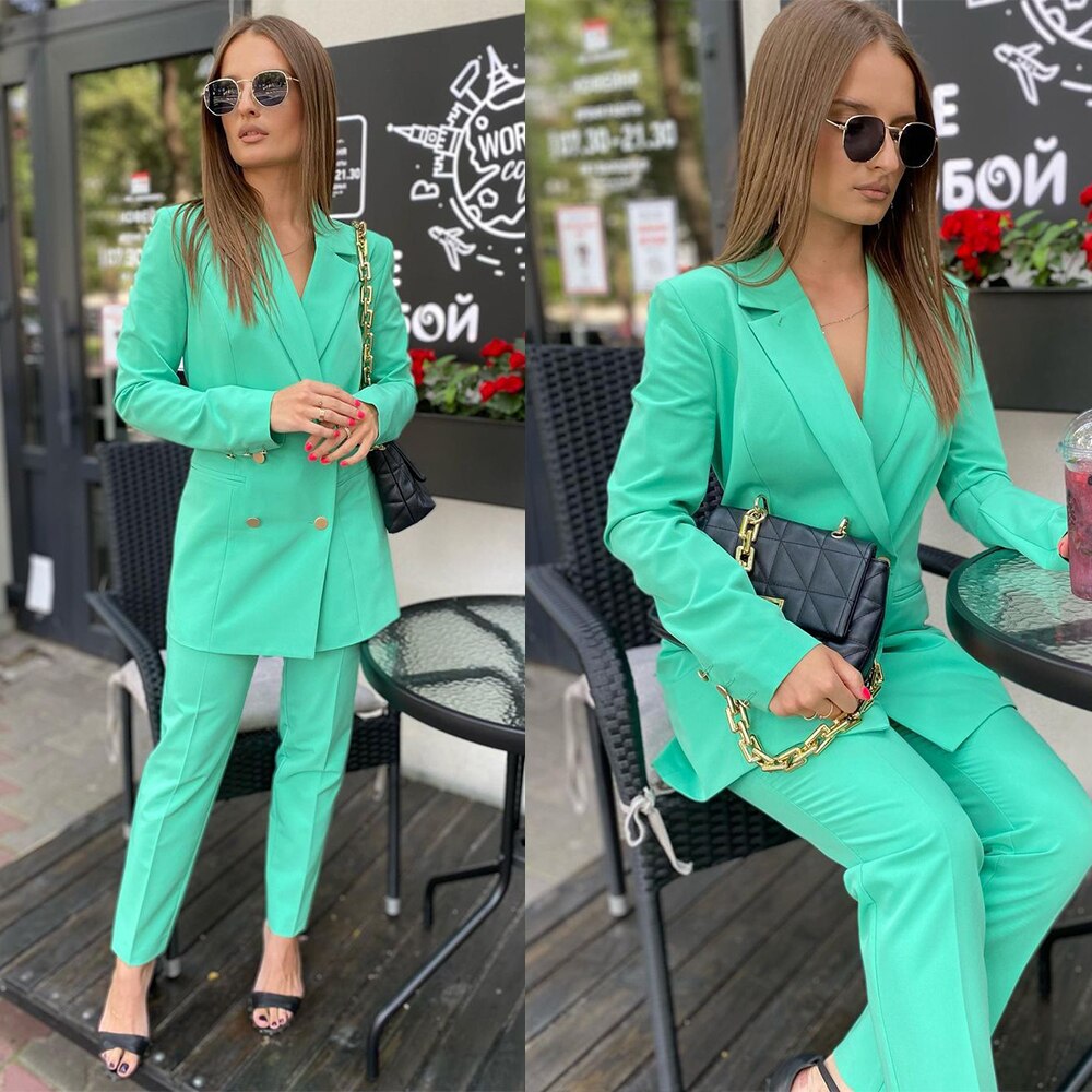 Green Double Breasted Women Wedding Tuxedos Leisure Ladies Prom Evening Guest Formal Custom Made Pants Suits (Jacket+Pants)