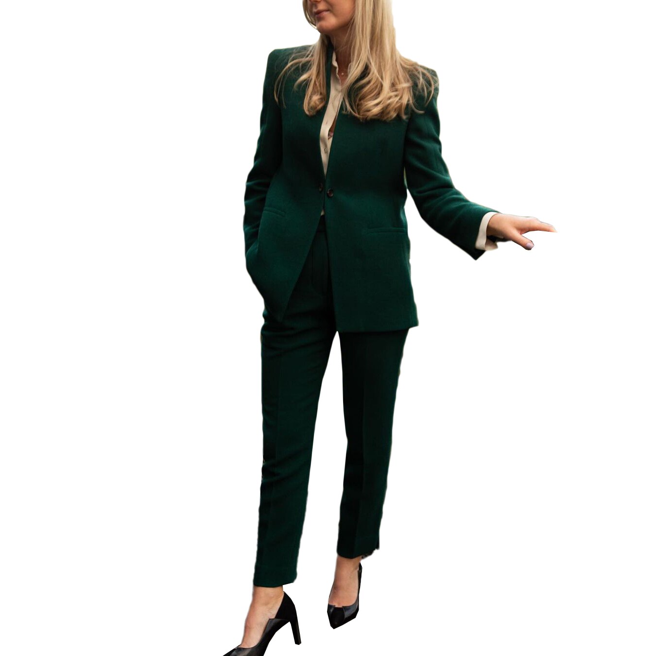 Green Women Pants Sets Leisure Office Lady Oversize Blazer Trousers Wedding Wear 2 Pieces