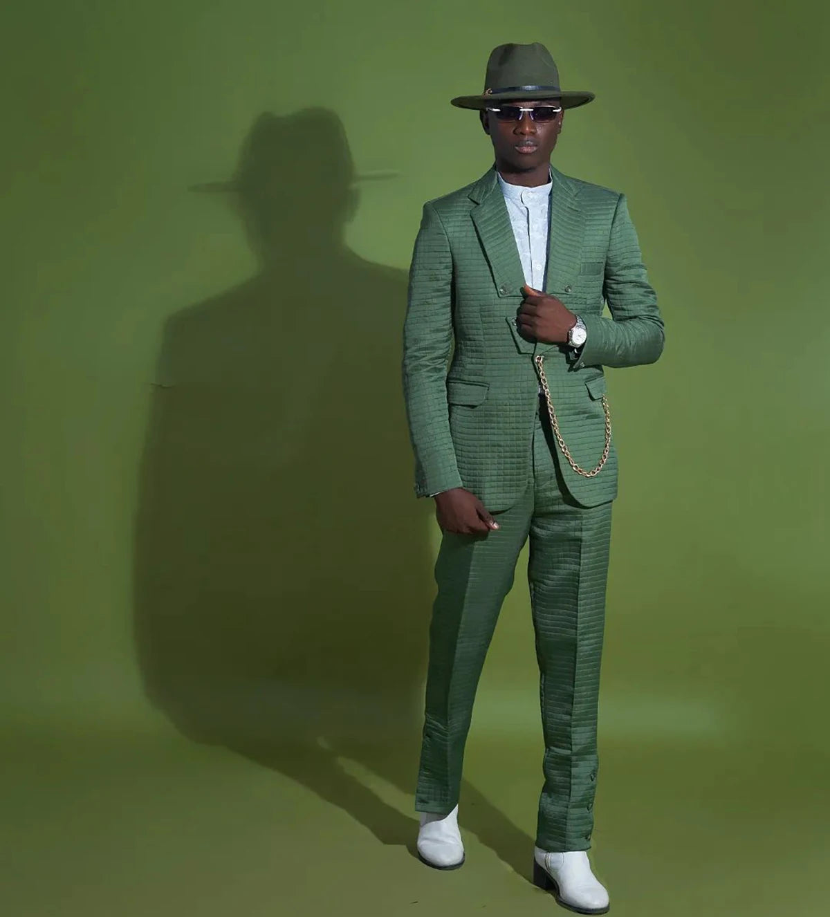Green Floral Men Wedding Suits Notched Lapel Jacket With Pants 2 Piece Business Groom Tuxedos ( Blazer And Trousers)