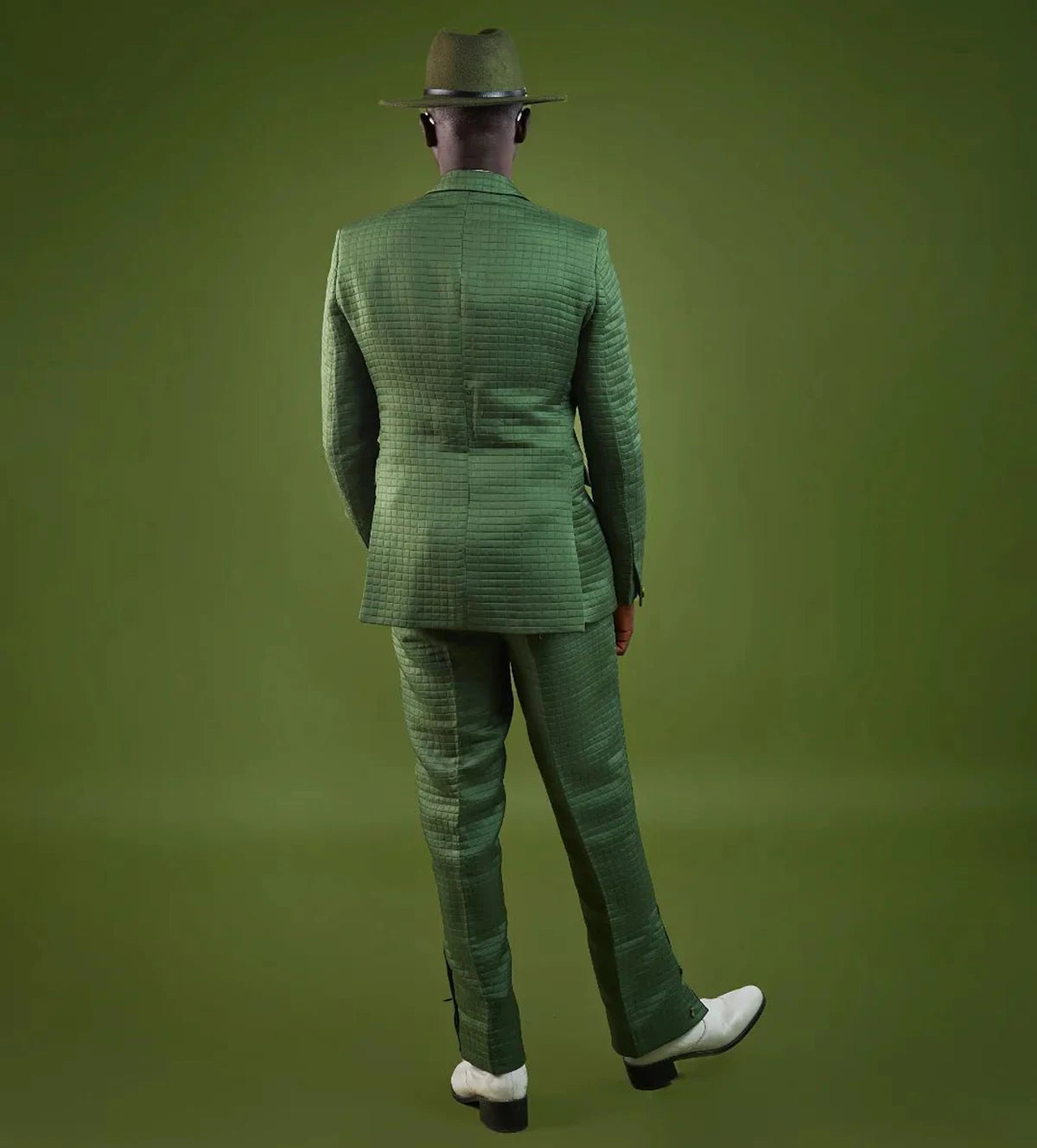 Green Floral Men Wedding Suits Notched Lapel Jacket With Pants 2 Piece Business Groom Tuxedos ( Blazer And Trousers)
