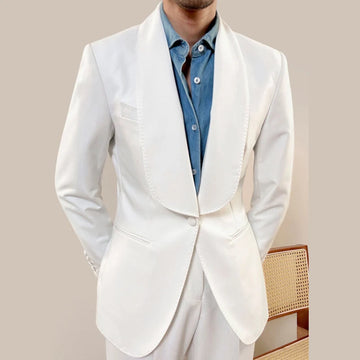 Fruit Collar Casual Suit Jacket British Men Blazer One Button Wedding Business Dress Coat Social Banquet Tuxedo Costume
