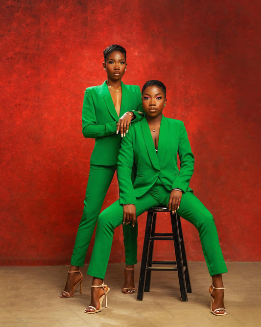 Green Girls 2 Pieces Pants Suits Prom Party Dress Deep V Neck Blazer Trousers Lady Outfit