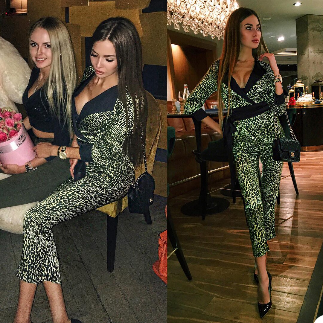 Green Leopard Women Suits Lady Formal Party Prom Tuxedos Blazer Street Style Daily Outfit (Jacket+Pants)