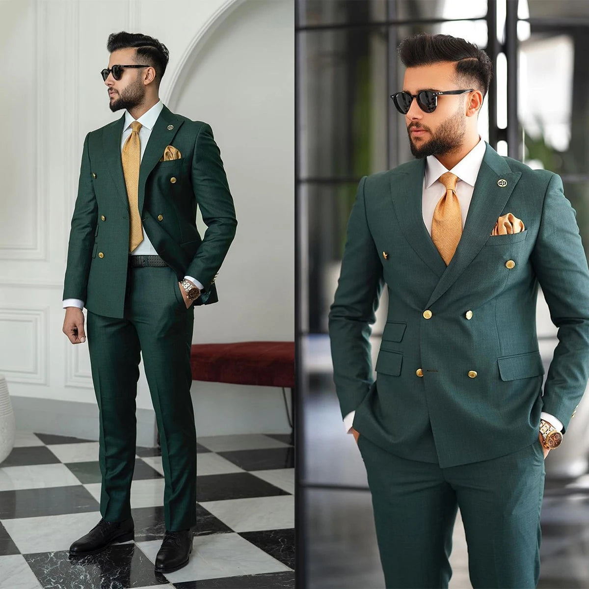 Trajes de hombre verdes a medida, 2 piezas, blazer, pantalones, doble botonadura, solapa de pico, moda de negocios, boda, talla grande, a medida