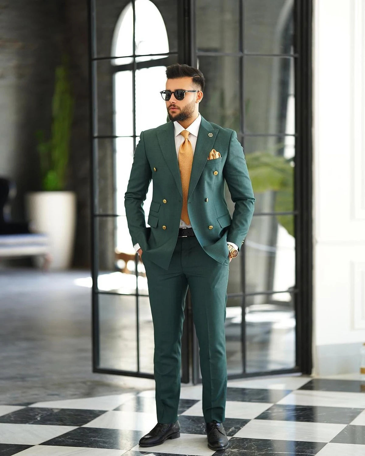Trajes de hombre verdes a medida, 2 piezas, blazer, pantalones, doble botonadura, solapa de pico, moda de negocios, boda, talla grande, a medida