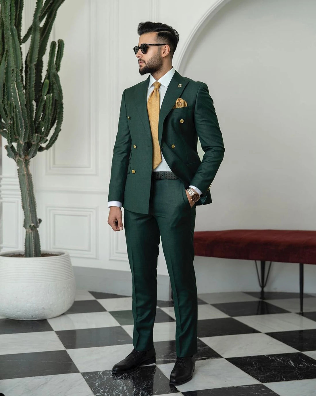 Trajes de hombre verdes a medida, 2 piezas, blazer, pantalones, doble botonadura, solapa de pico, moda de negocios, boda, talla grande, a medida
