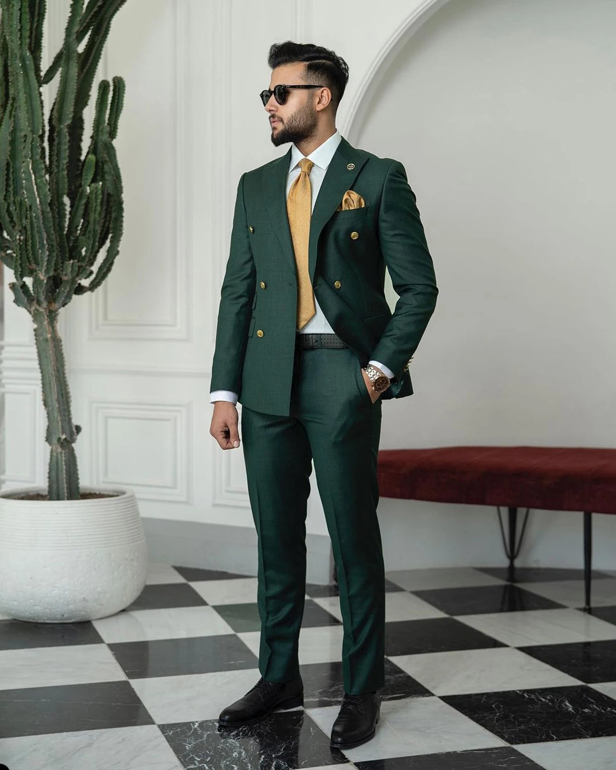 Trajes de hombre verdes a medida, 2 piezas, blazer, pantalones, doble botonadura, solapa de pico, moda de negocios, boda, talla grande, a medida