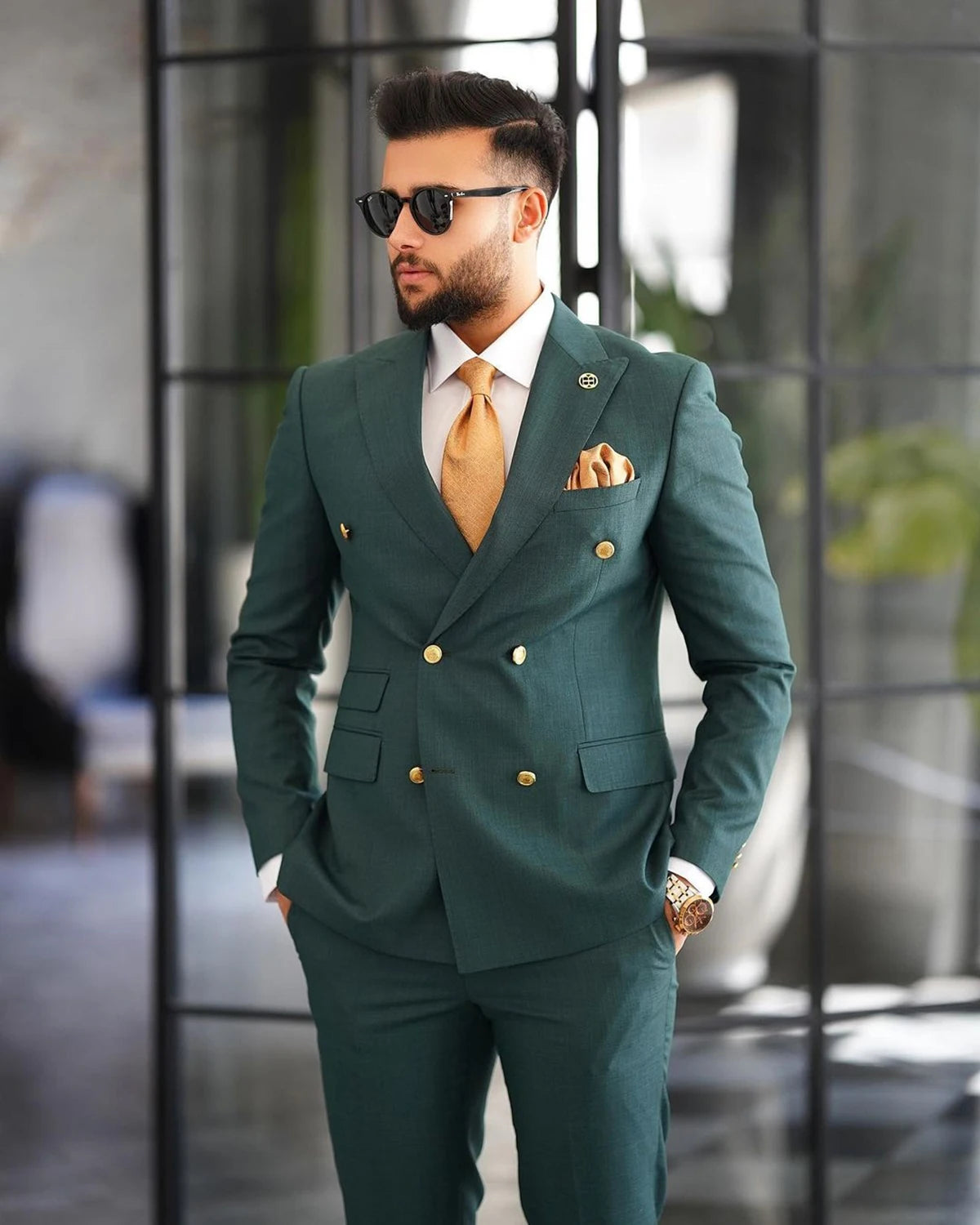 Trajes de hombre verdes a medida, 2 piezas, blazer, pantalones, doble botonadura, solapa de pico, moda de negocios, boda, talla grande, a medida