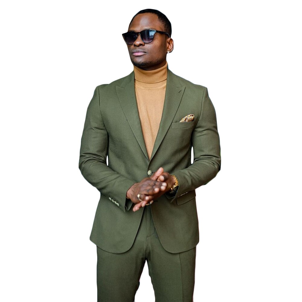 Traje verde para hombre, de un solo pecho, esmoquin a medida, de dos piezas, chaqueta y pantalón, traje de novio para fiesta de bodas de diseñador. 