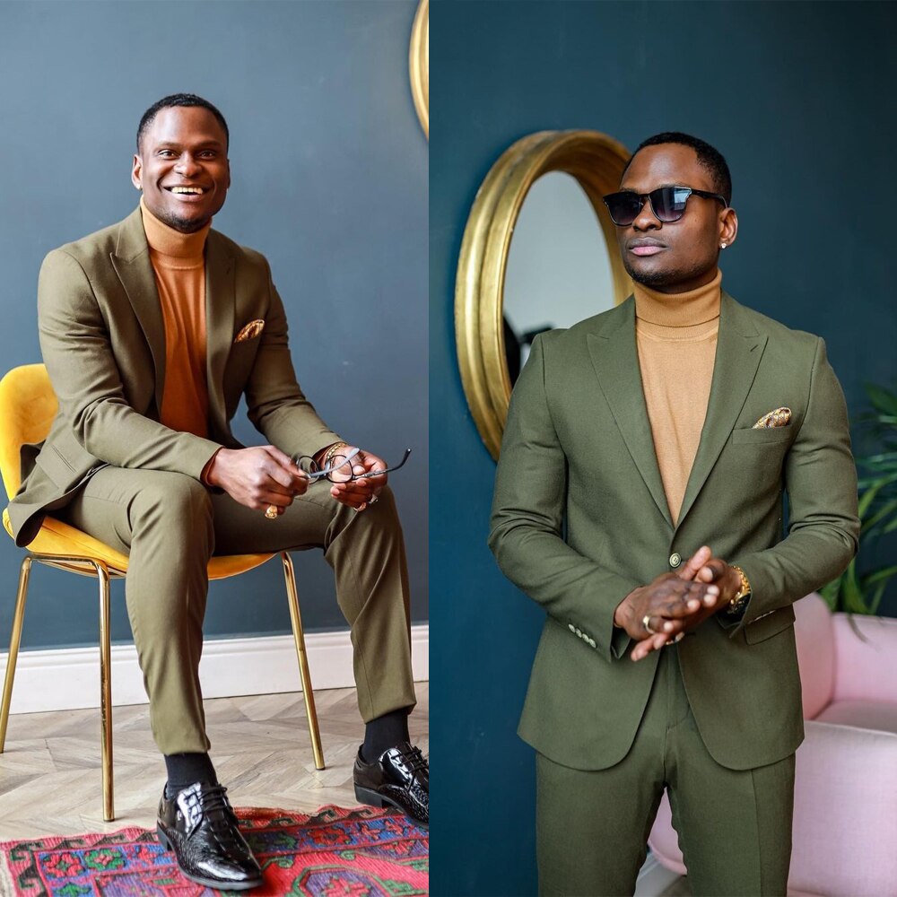 Traje verde para hombre, de un solo pecho, esmoquin a medida, de dos piezas, chaqueta y pantalón, traje de novio para fiesta de bodas de diseñador. 