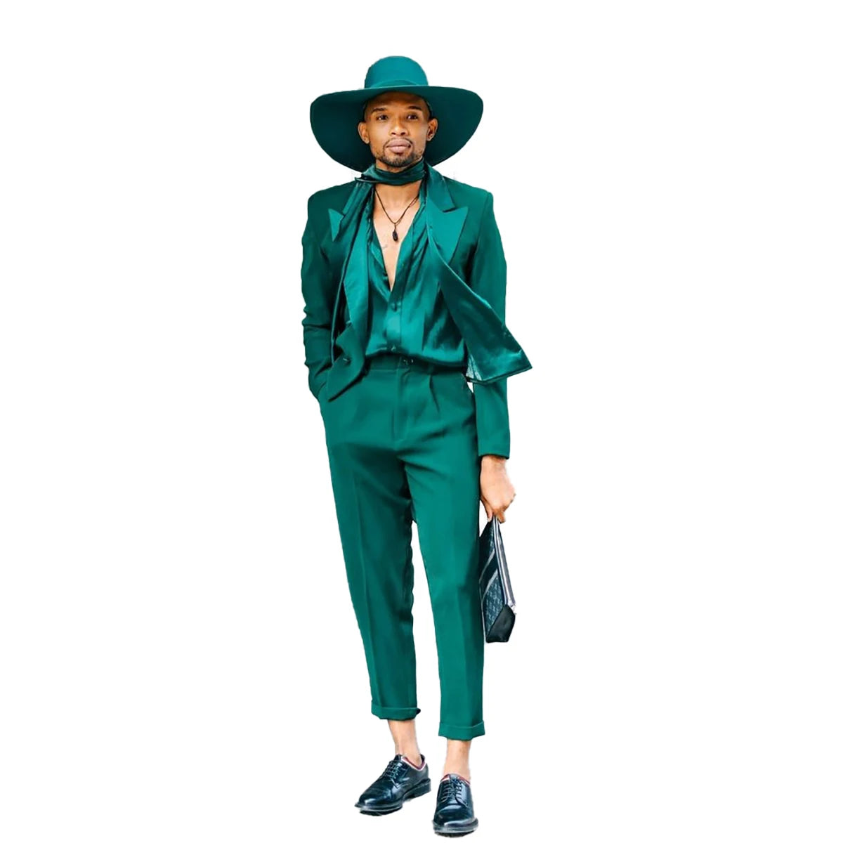 Green Men Wedding Tuxedos Peaked Lapel Men Trousers Suits Prom Party Formal Outfit Jacket Pants
