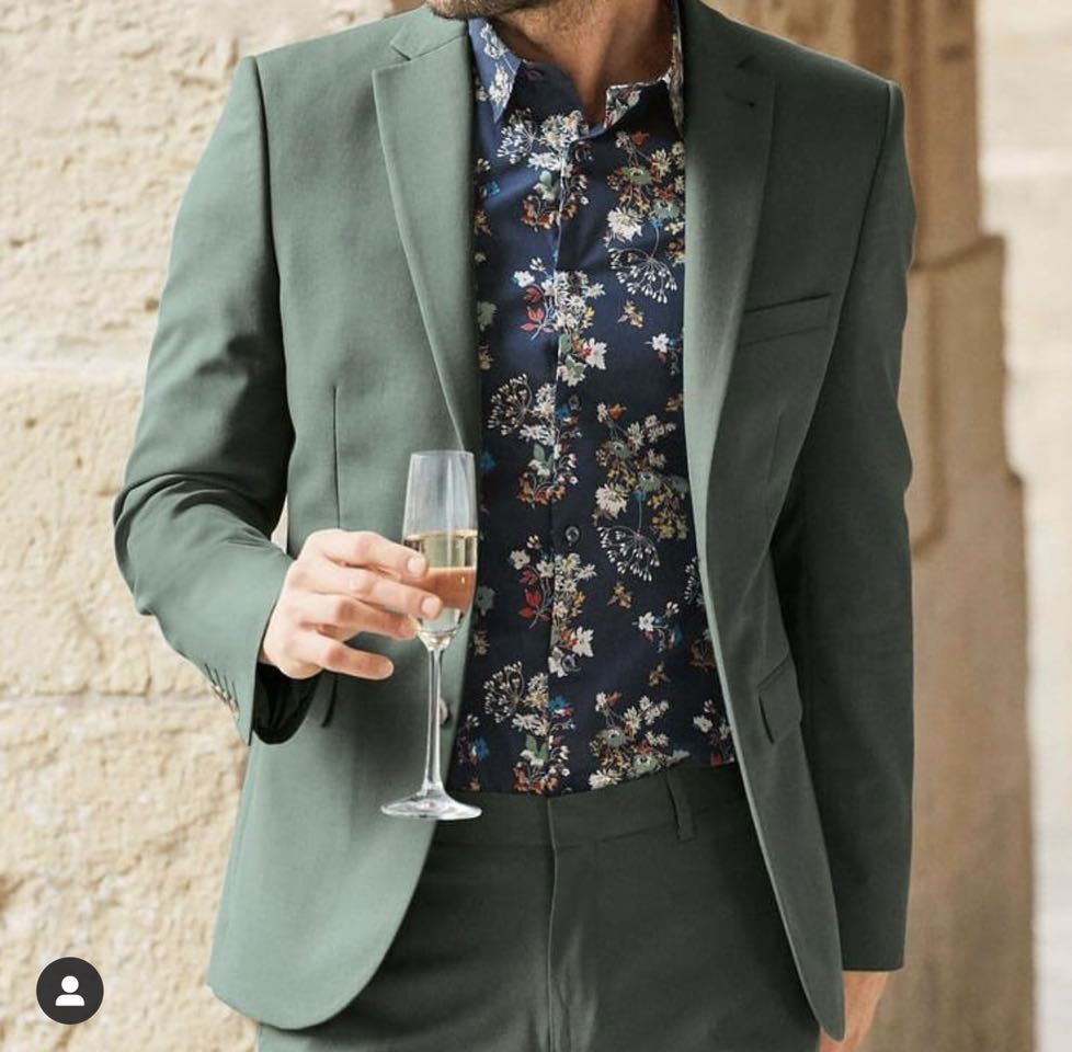 Conjunto de 2 piezas de esmoquin y blazer para hombre, traje de novio para boda, corte entallado, con solapa de muesca verde 